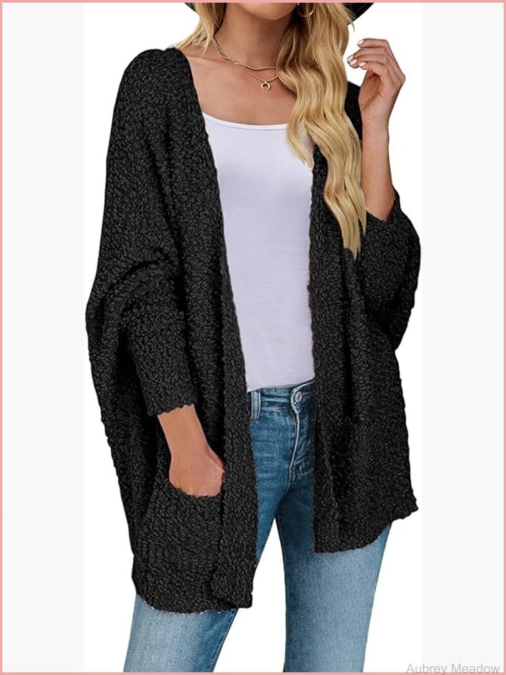Warm Popcorn Knit Batwing Sleeve Cardigan Oversized Sherpa Coat